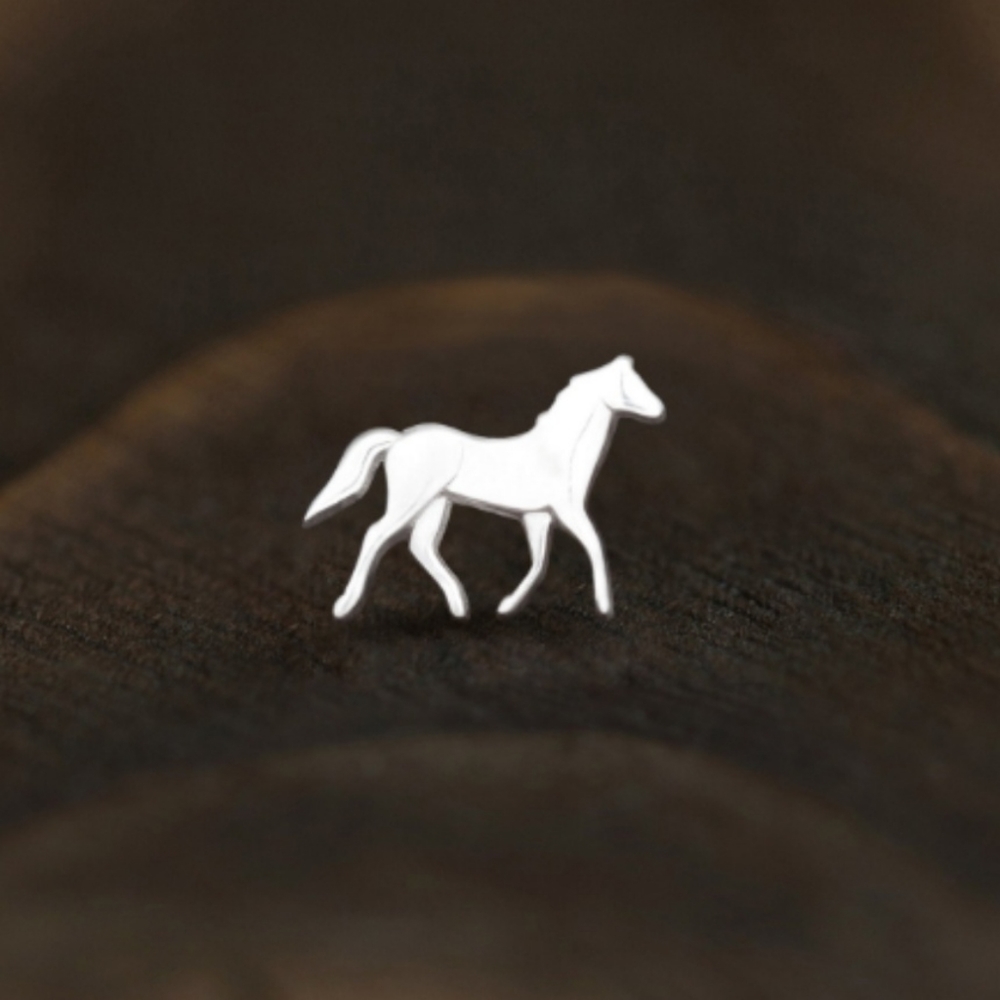 Tiny Horse Sterling Silver Screw Back Post Earrings Minimalist Activewear 925